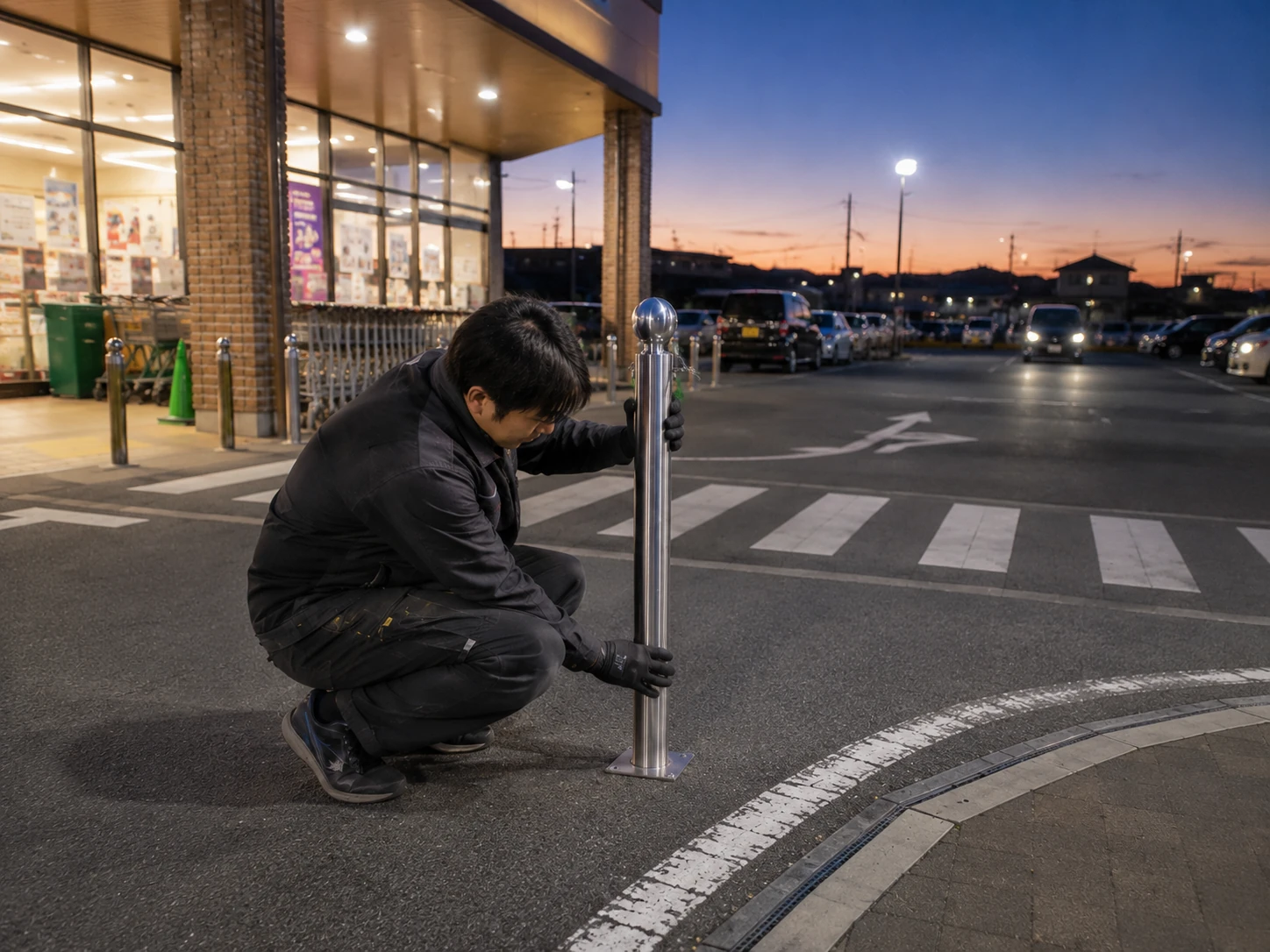ポールを1本ずつ設置している様子