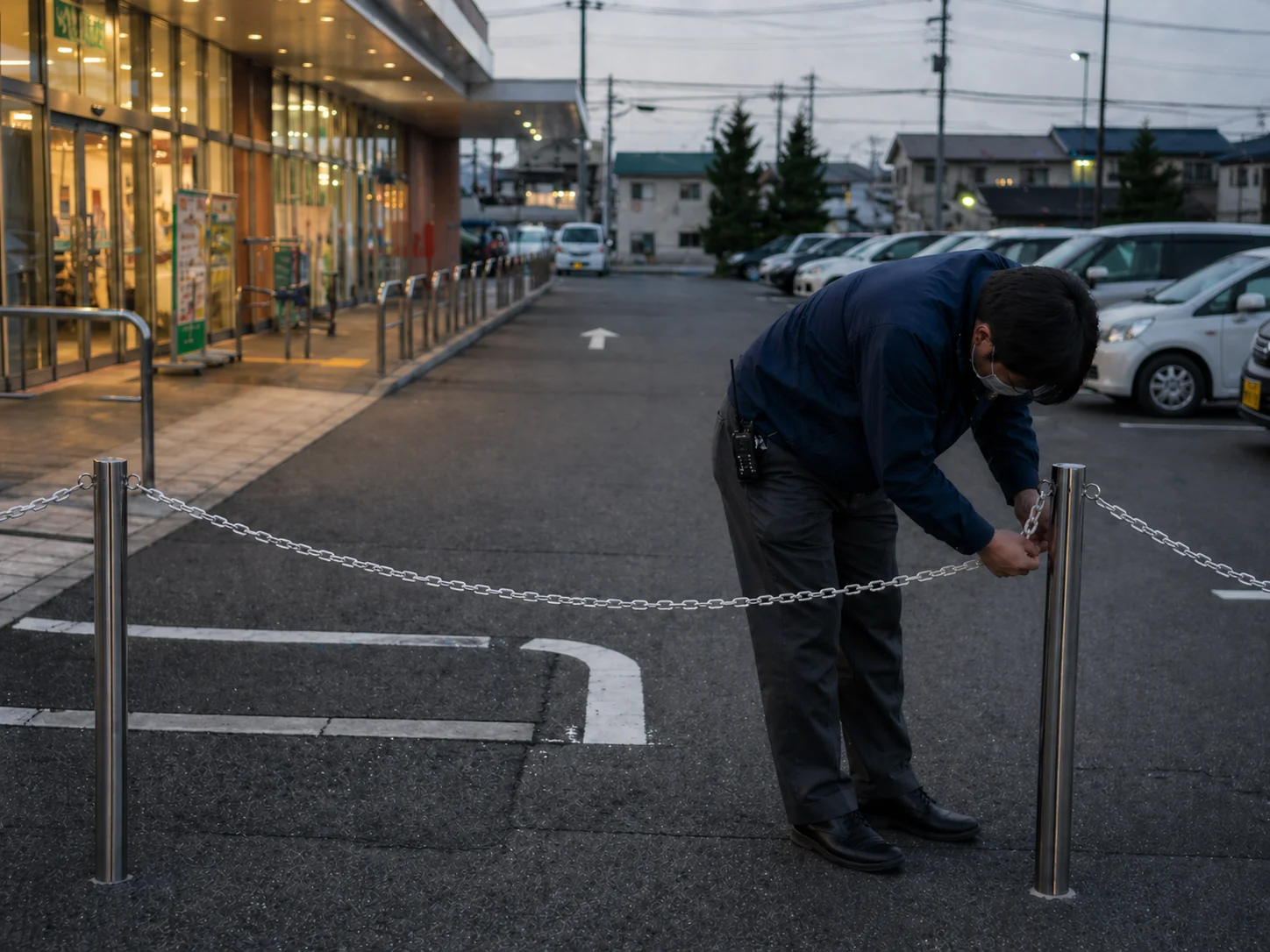 ポールを立ててチェーンを掛ける手間